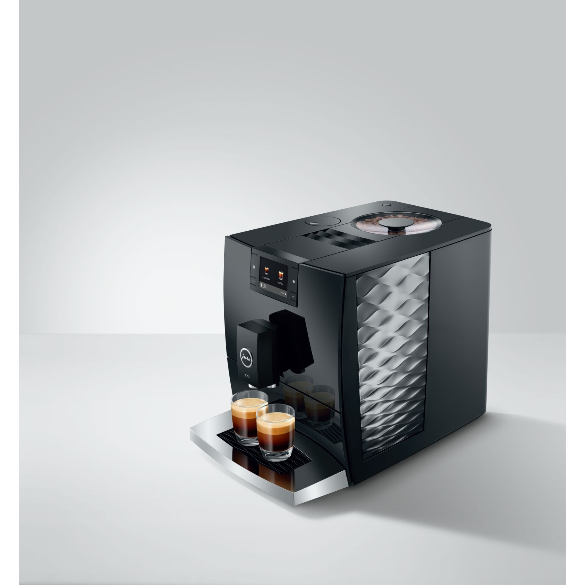 Kaffeeautomat, Espressomaschine, Kaffeezubereitung, Hochglanz, Kaffeeausgabe