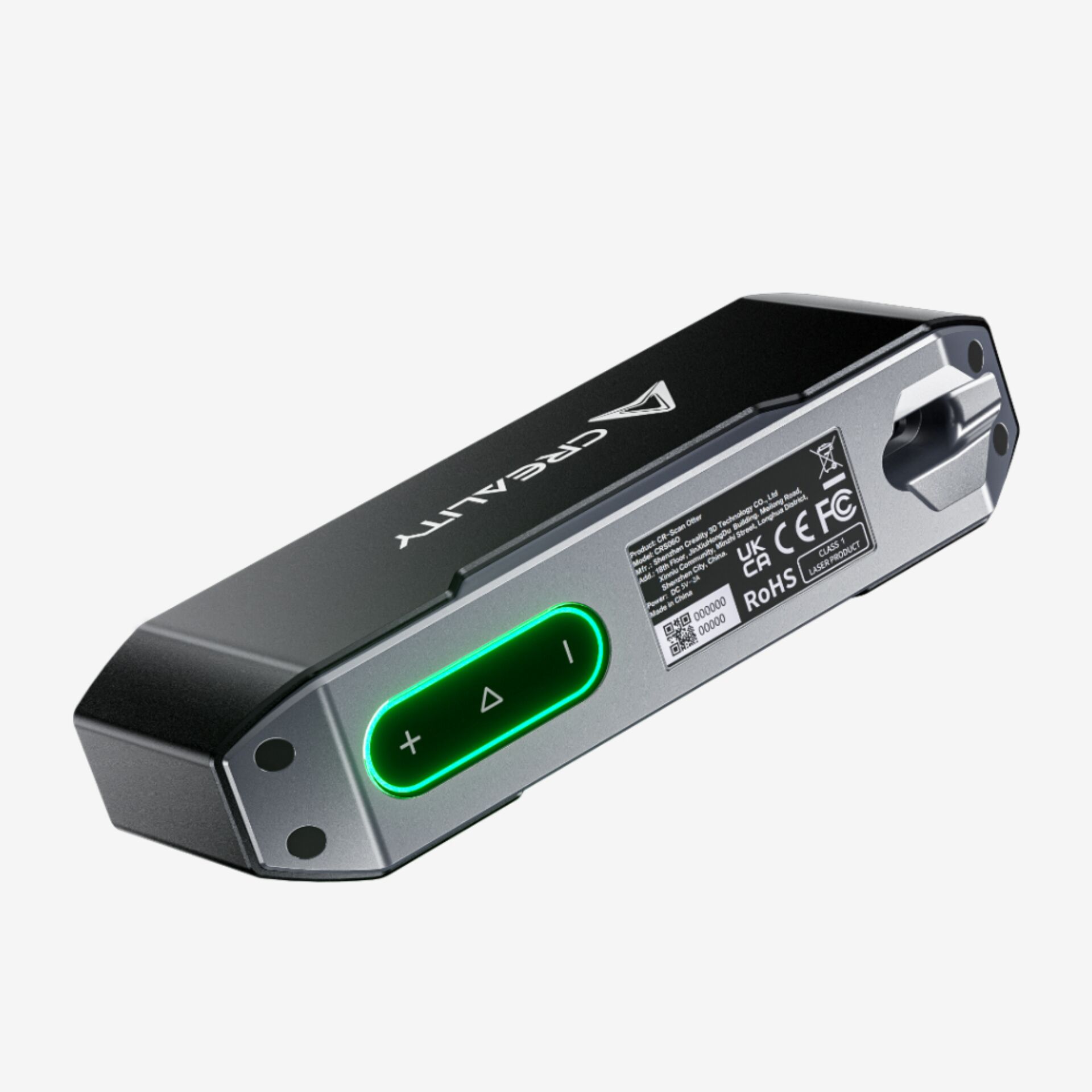 Laserbaustein, Grüne Taste, Leistungsschalter, kompaktes Gerät, metallisch-grau