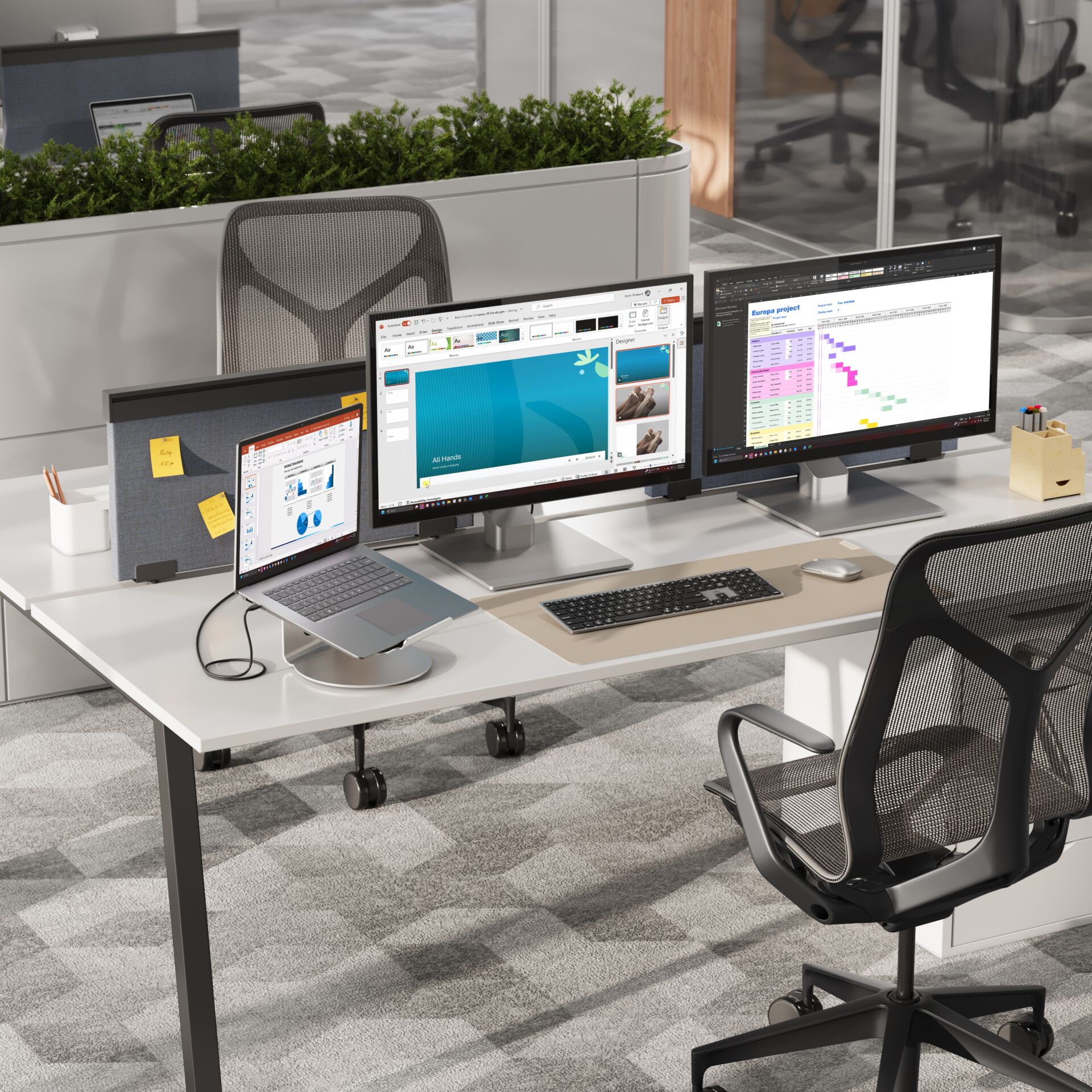 Schreibtisch, Arbeitsplatz, Laptop, Monitore, Bürosetup