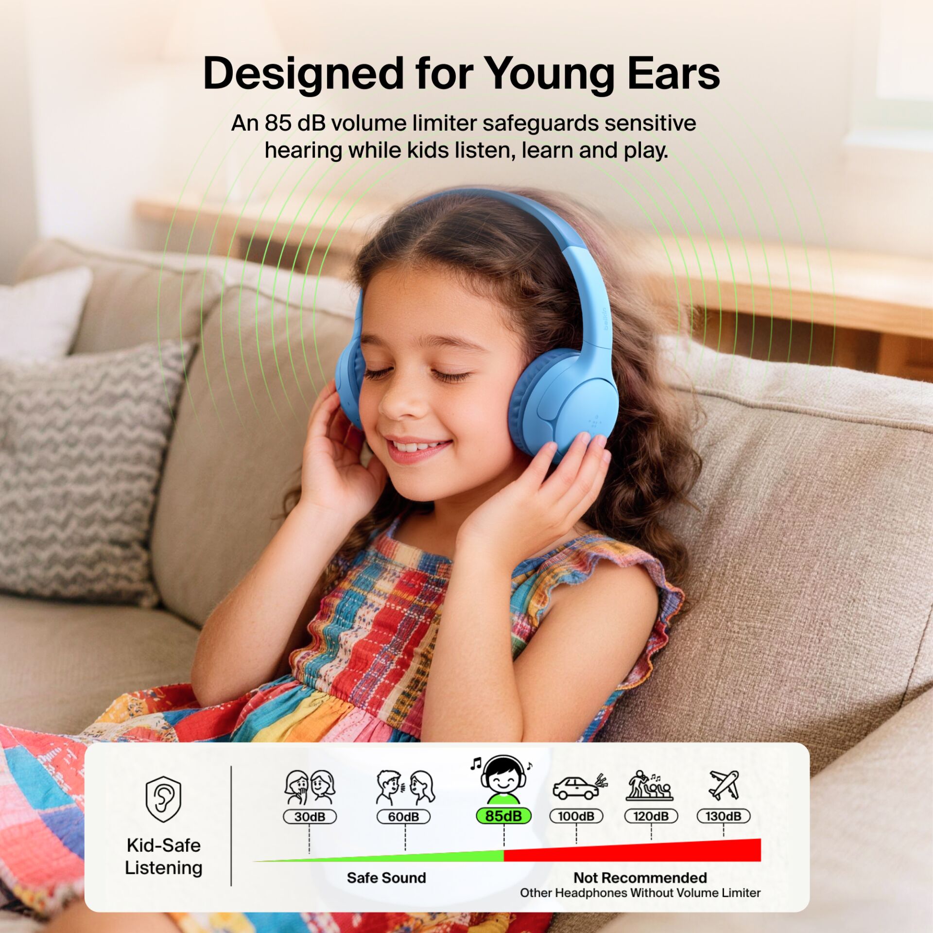 Kopfhörer, Kinderkopfhörer, Bluetooth, Over-Ear, Blaue Kopfhörer
