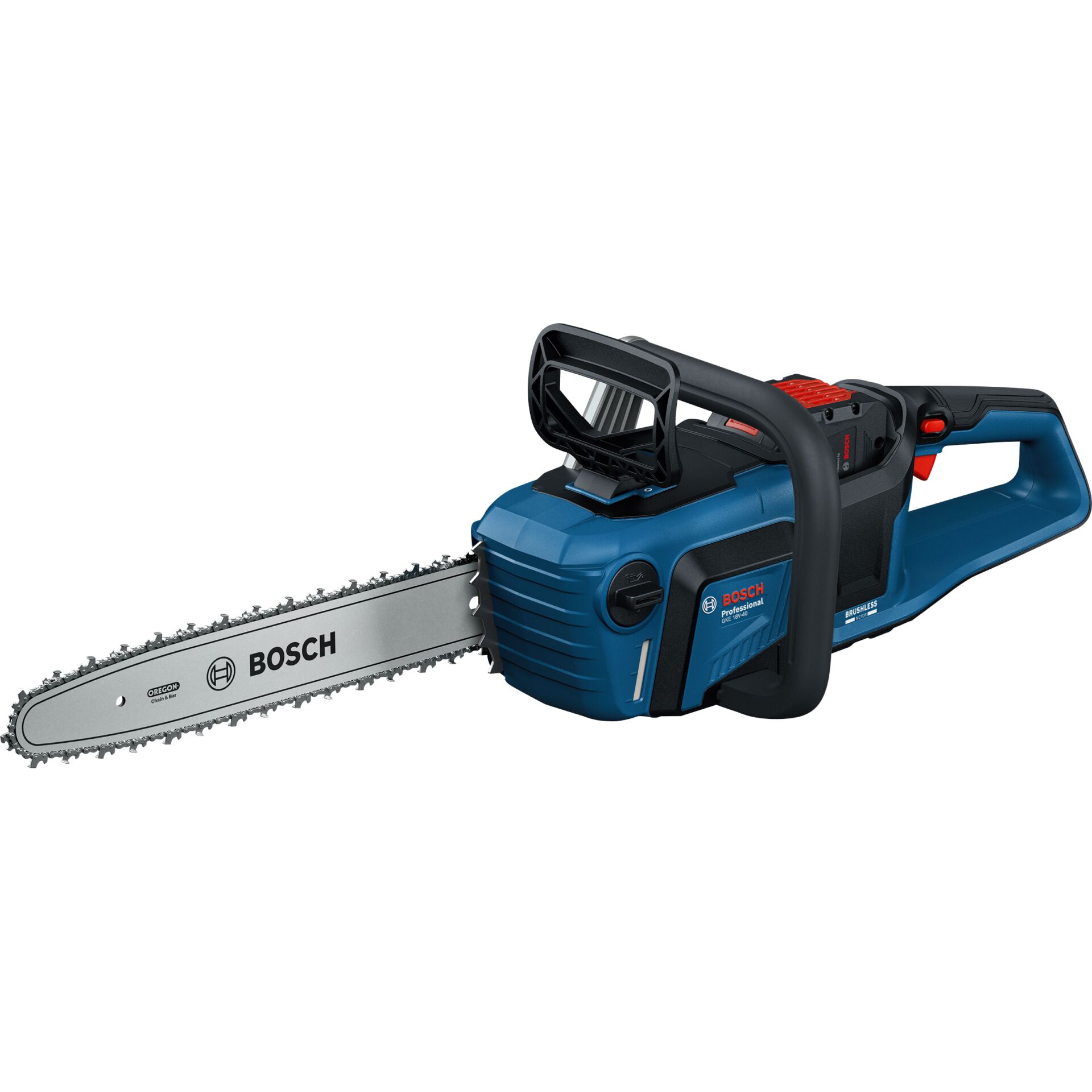 Kettensäge, Akku-Kettensäge, Kettensäge Bosch, Kettenschutz, blaues Gehäuse
