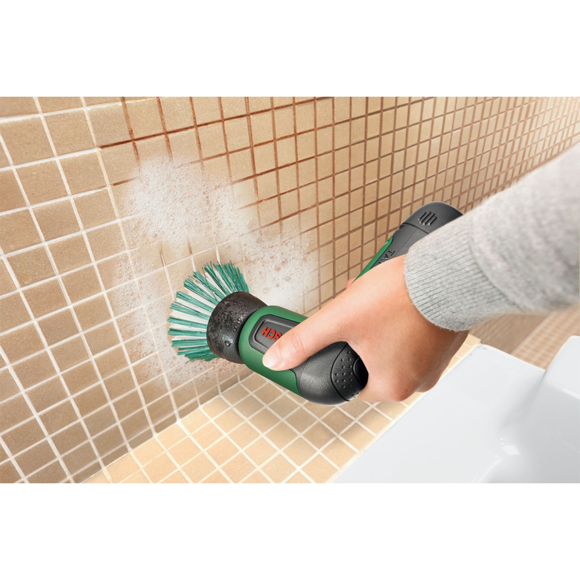Handheld-Schrubber, rotierender Pinsel, grüne Bürste, Badezimmerreinigung, Fliesenreinigung