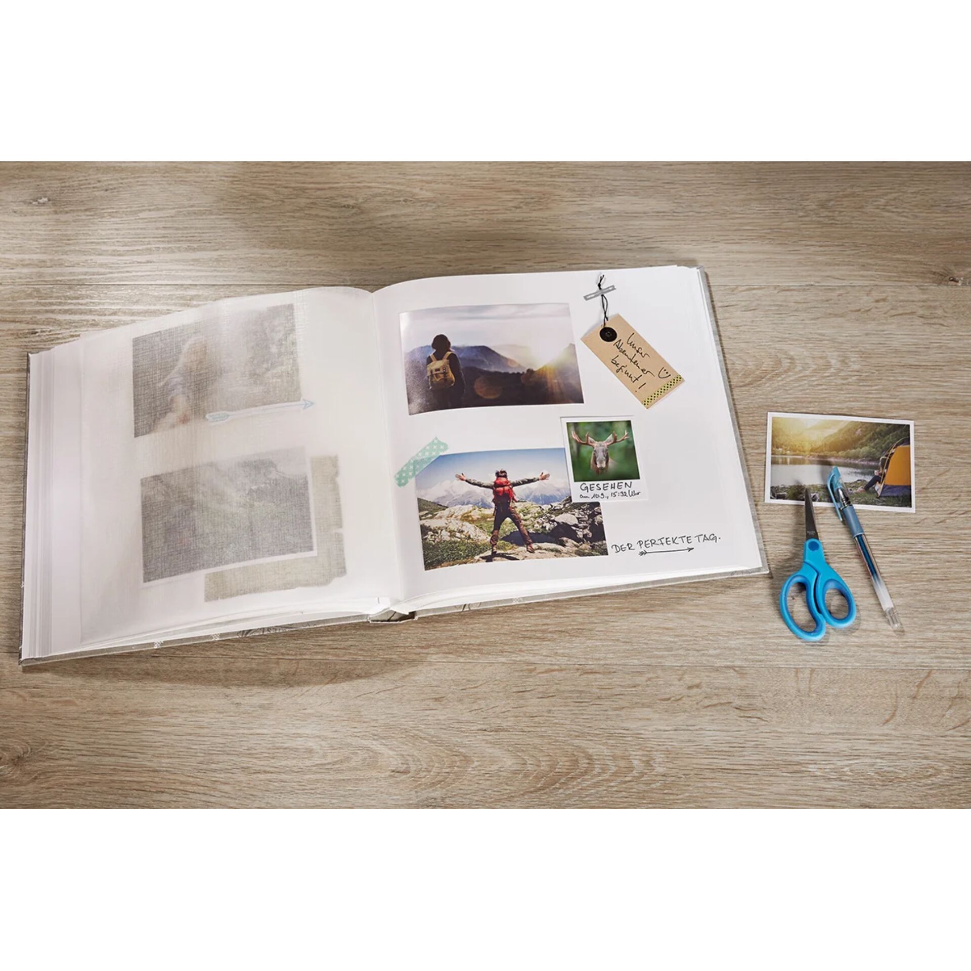 album, Foto, Scrapbook, Schere, Aufkleber
