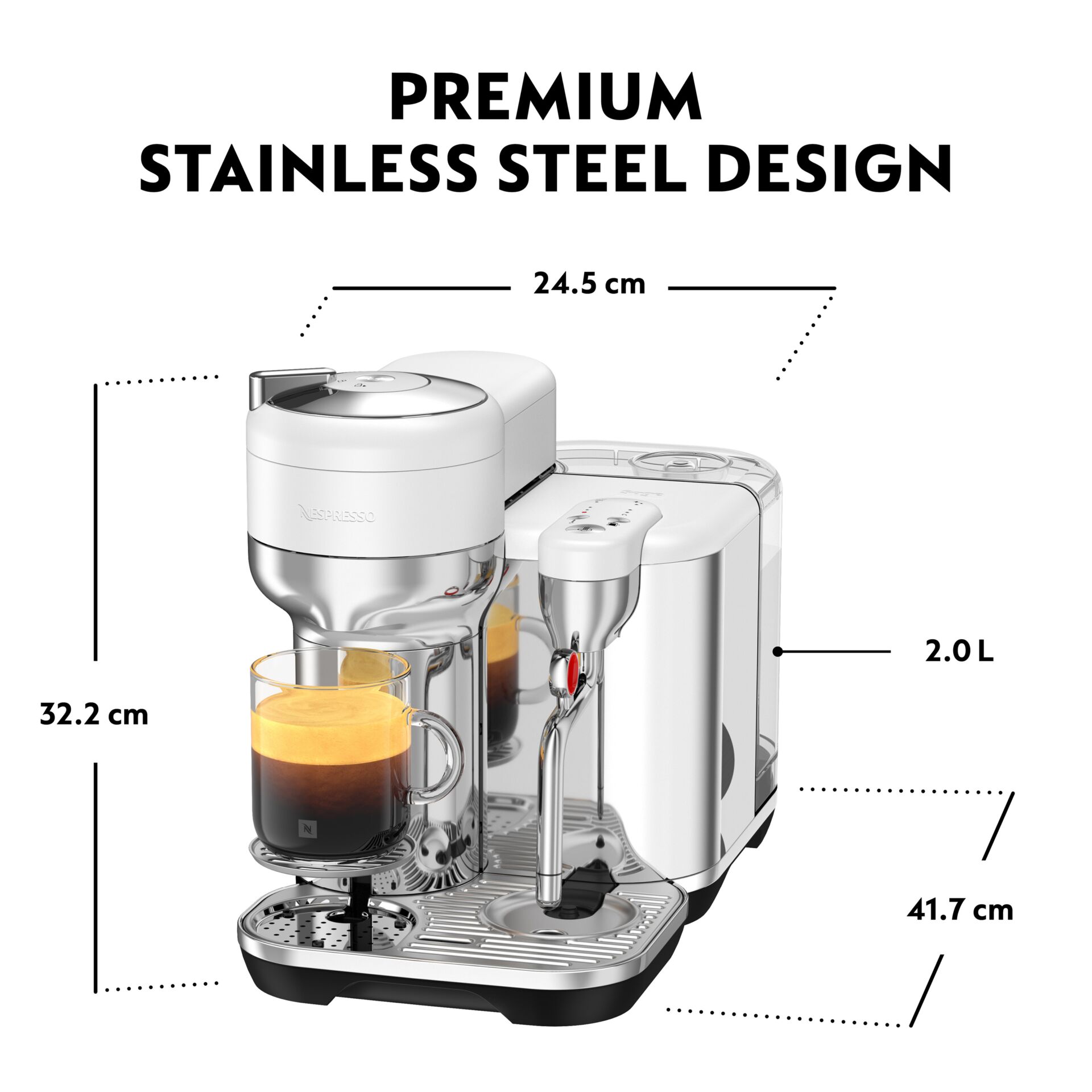 Kaffeemaschine, Espresso-Maschine, Edelstahl, 2.0 L, Milchaufschäumer