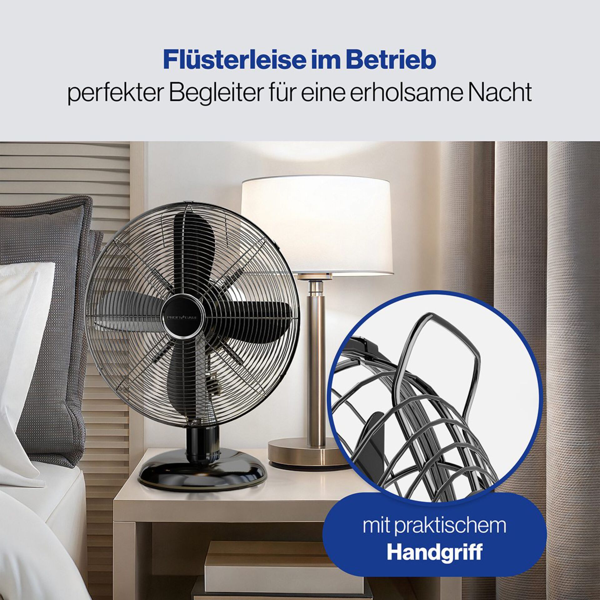 Ventilator, Tischventilator, großer Flügel, Metall, Handgriff