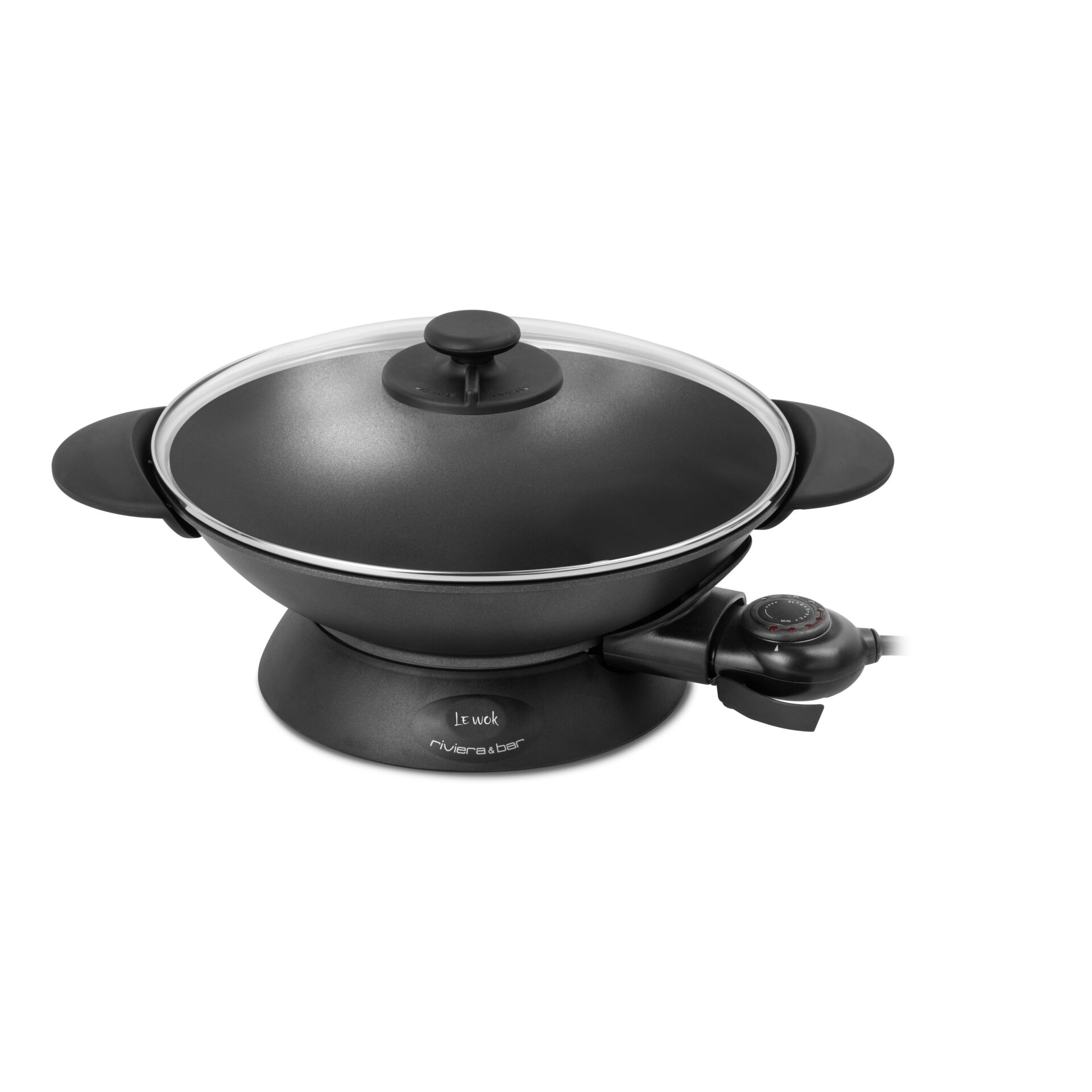 Elektrischer Kochtopf, Induktionskochfeld, Glaskupplungdeckel, Schwarze Pfanne, Wok-Topf