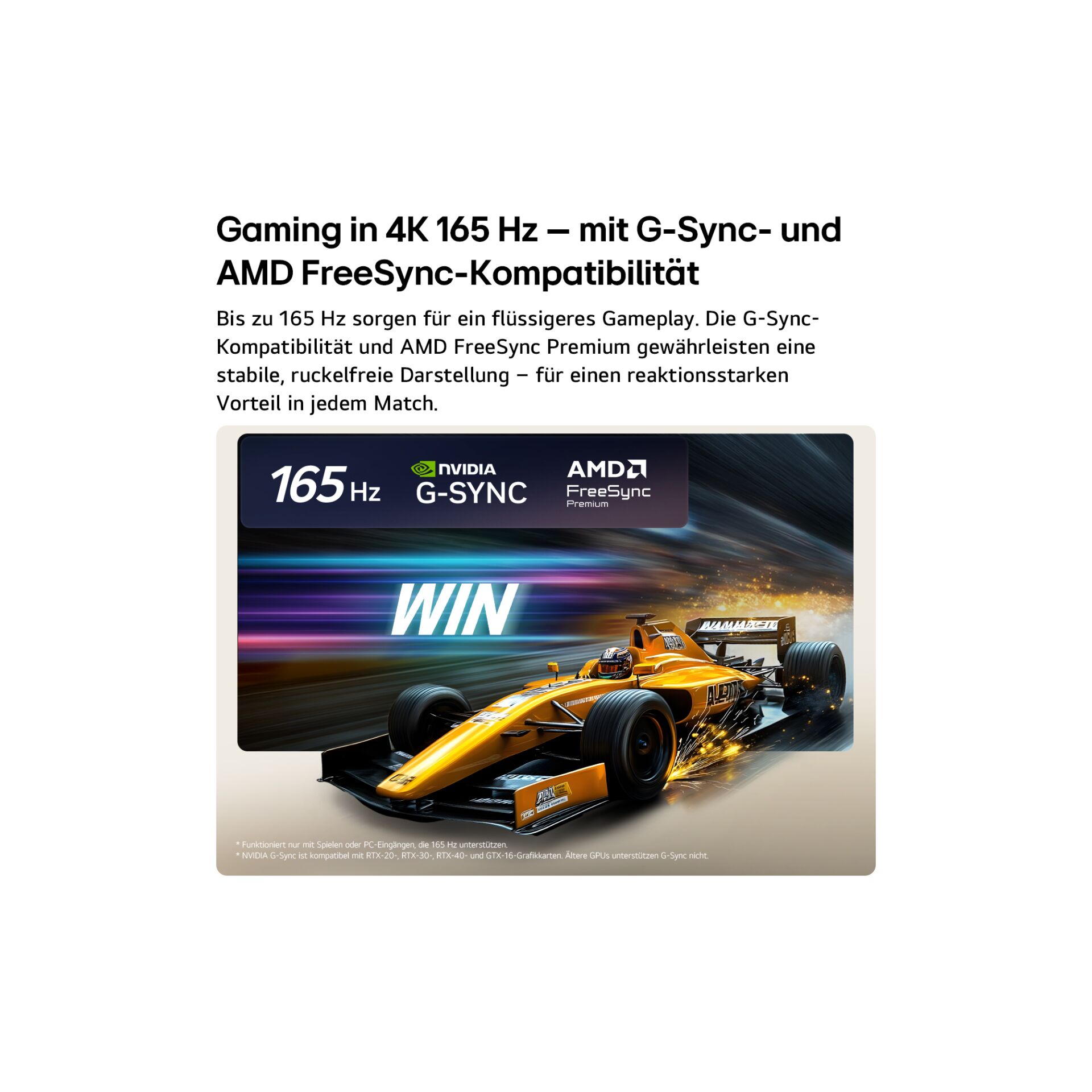 Gaming-Monitor, 165 Hz, G-Sync, FreeSync, Rennwagen-Bild