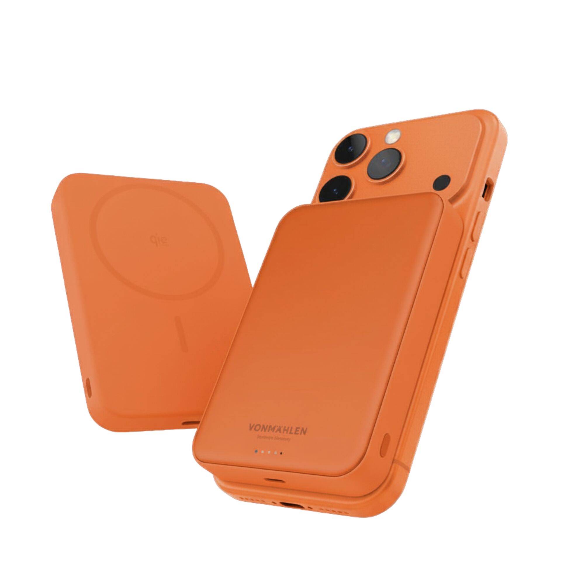iPhone, Ladegerät, Orangene Hülle, MagSafe, Handyschutz