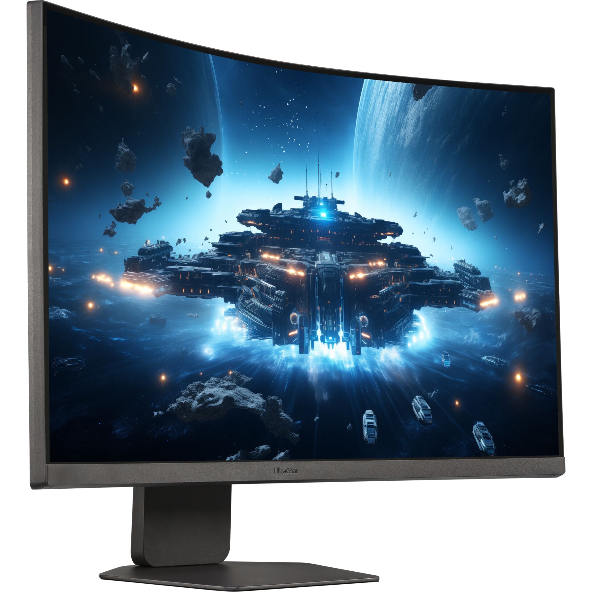 Monitor, Curved, LED, RGB-Beleuchtung, Schlanker Stand, monitor, curved, gaming, ultra-wide, alien spaceship battle scene