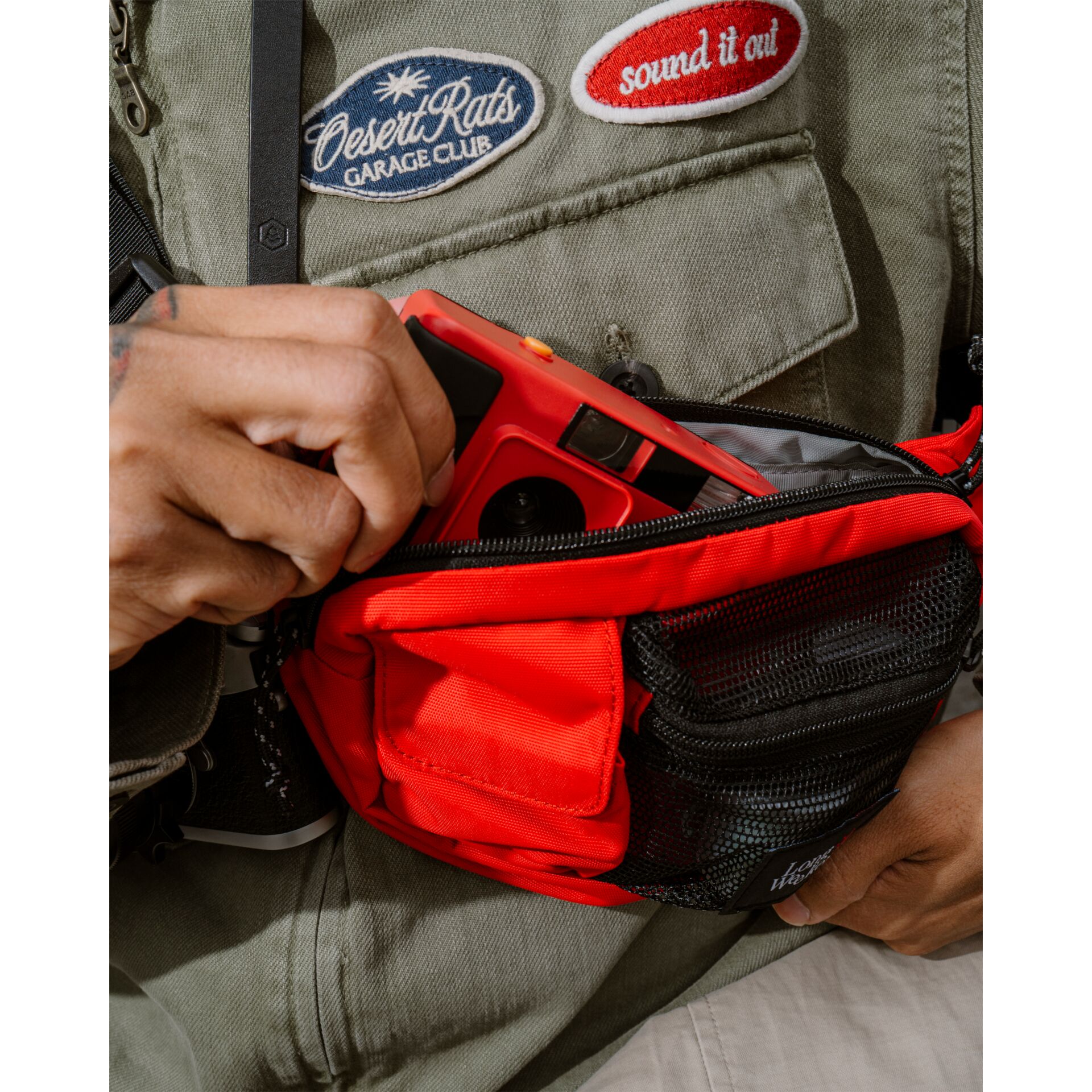 Fanny Pack, Rote Tasche, Utility-Tasche, Reißverschlussfach, Aufnäher
