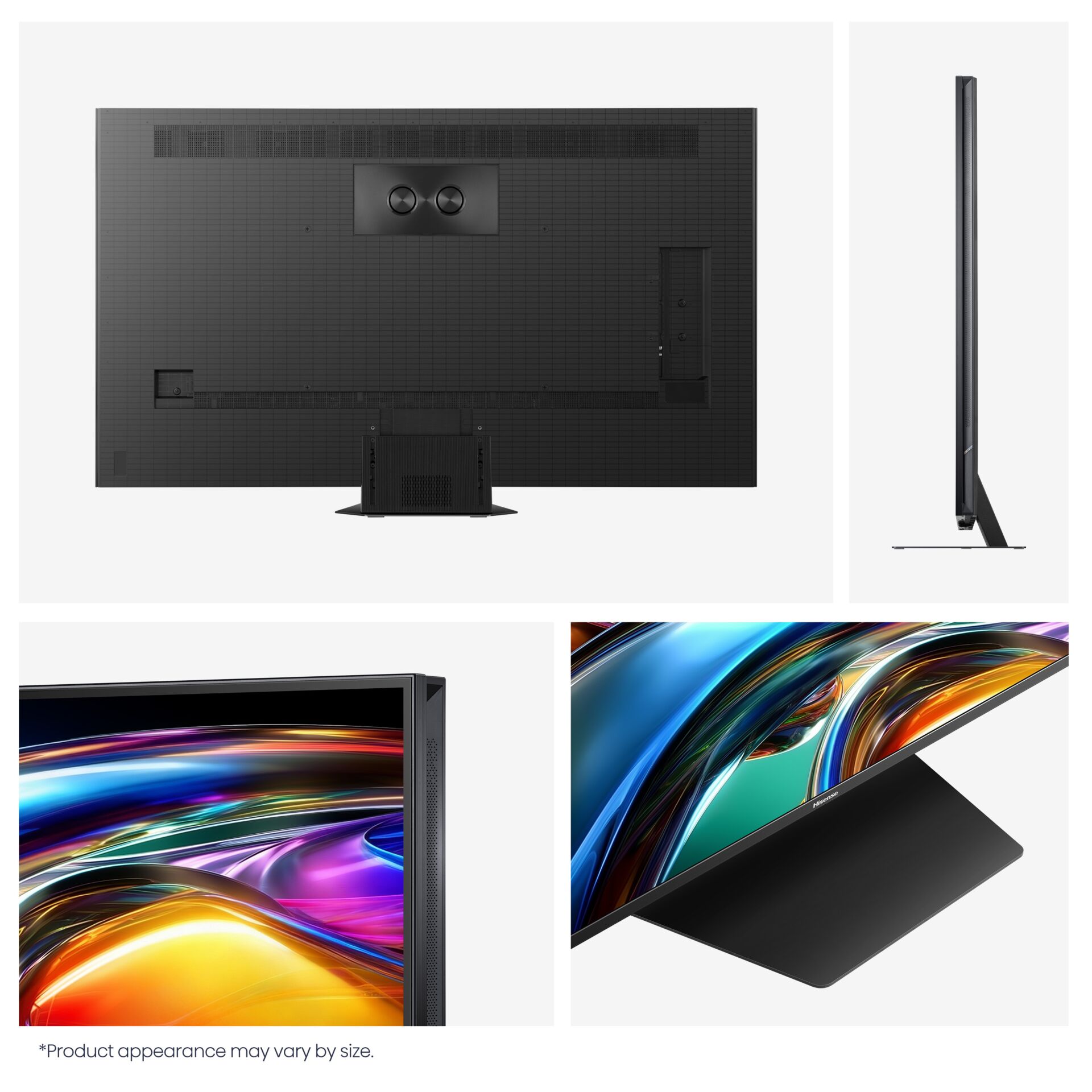 Fernseher, Rückseite Anschlüsse, dünnes Gehäuse, Ständer, Bildschirmrand