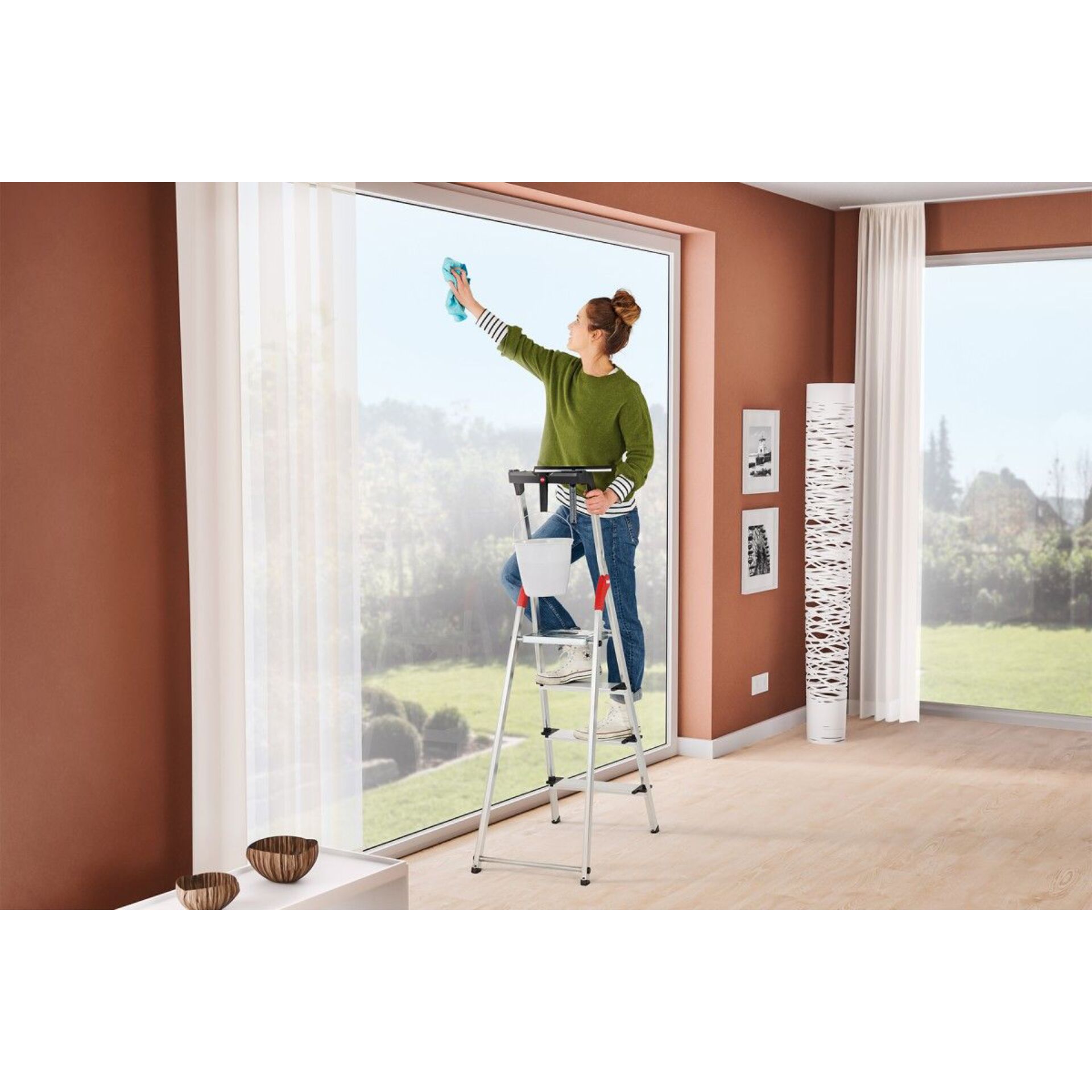 stufenleiter, Heimwerken, Fensterreinigung, Innenleiter, grünes pullover