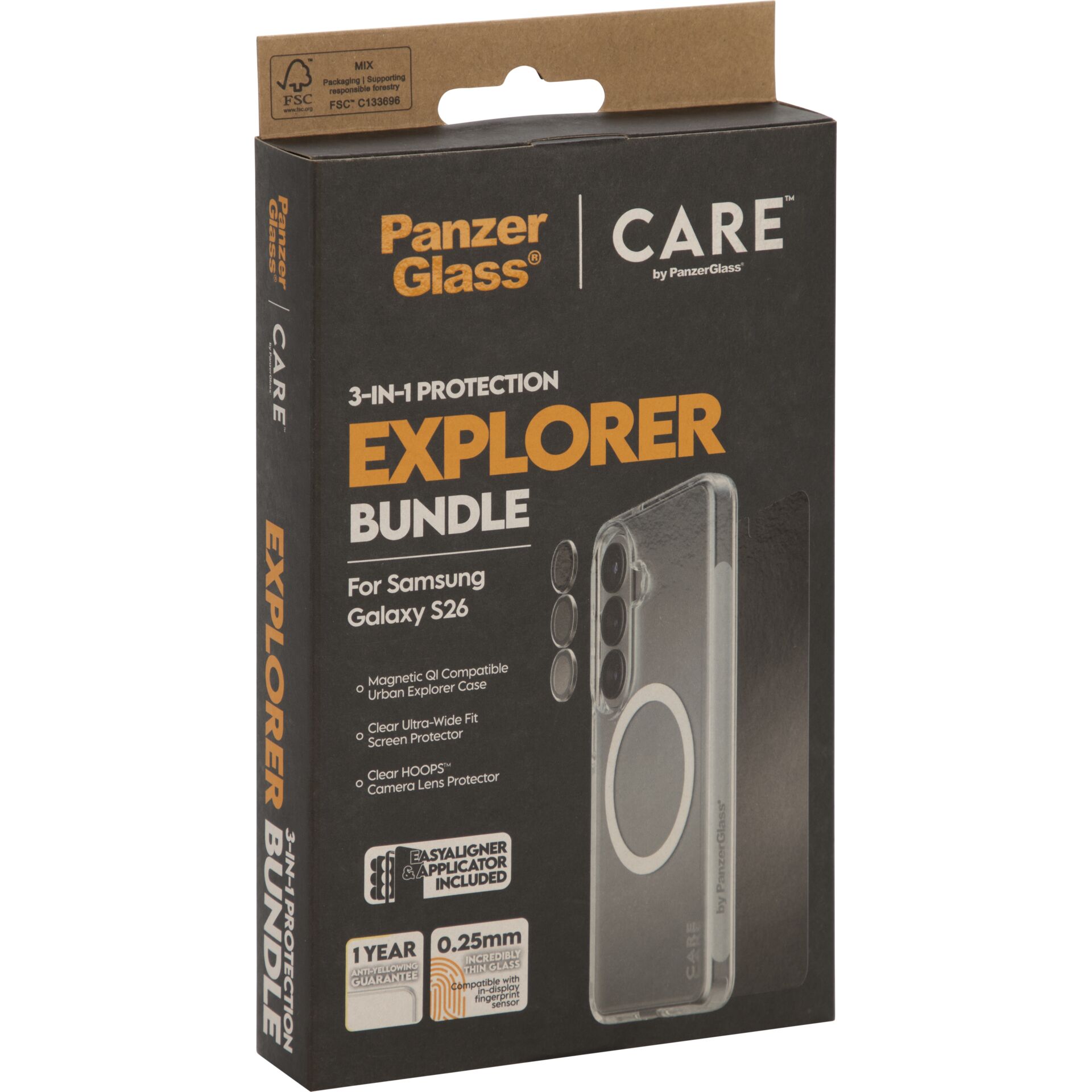 Hülle, Schutzcase, Galaxy S26, Klarglas, 3-in-1 Bundle