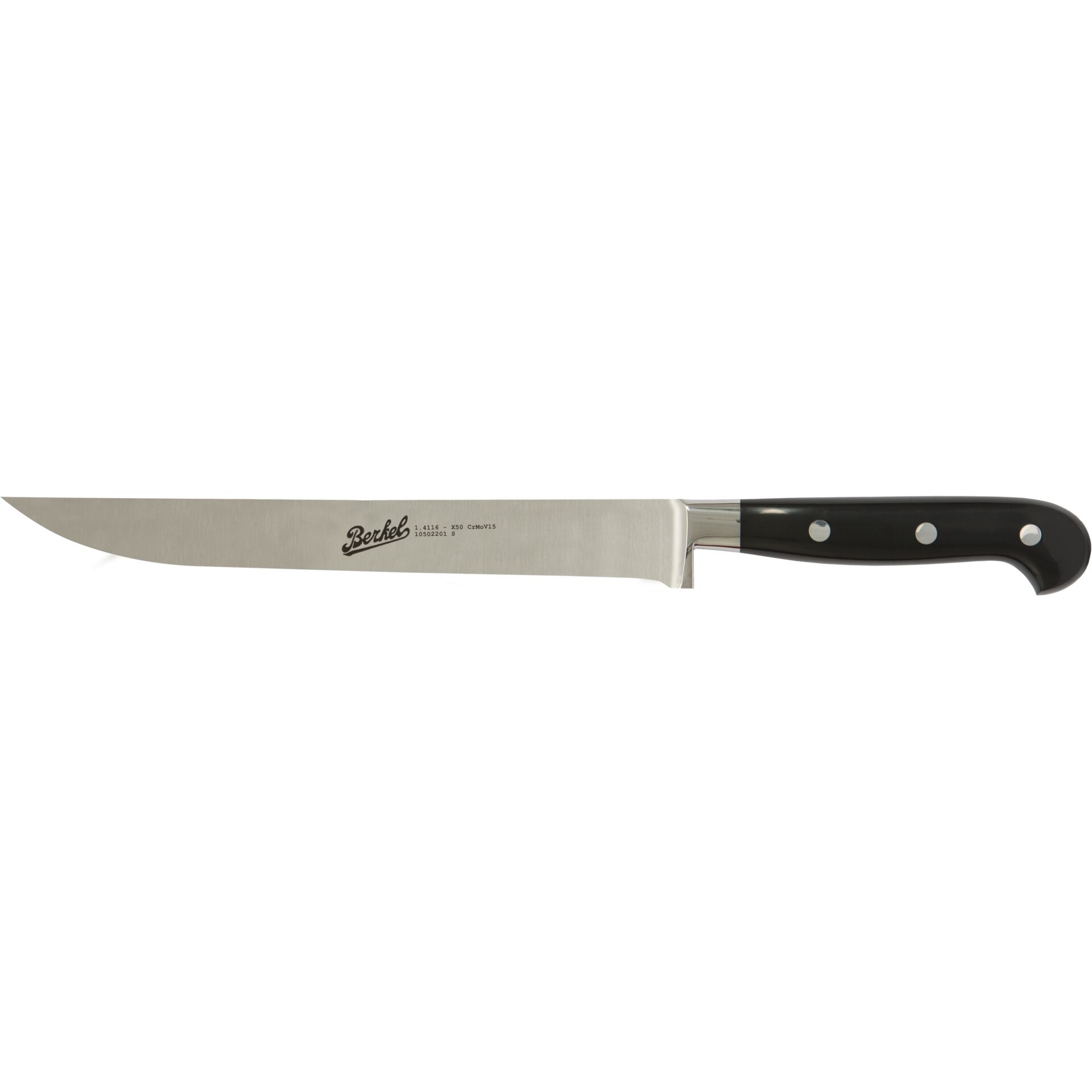 Küchenmesser, Kochmesser, Edelstahl, schwarzer Griff, langer Klingenabschnitt