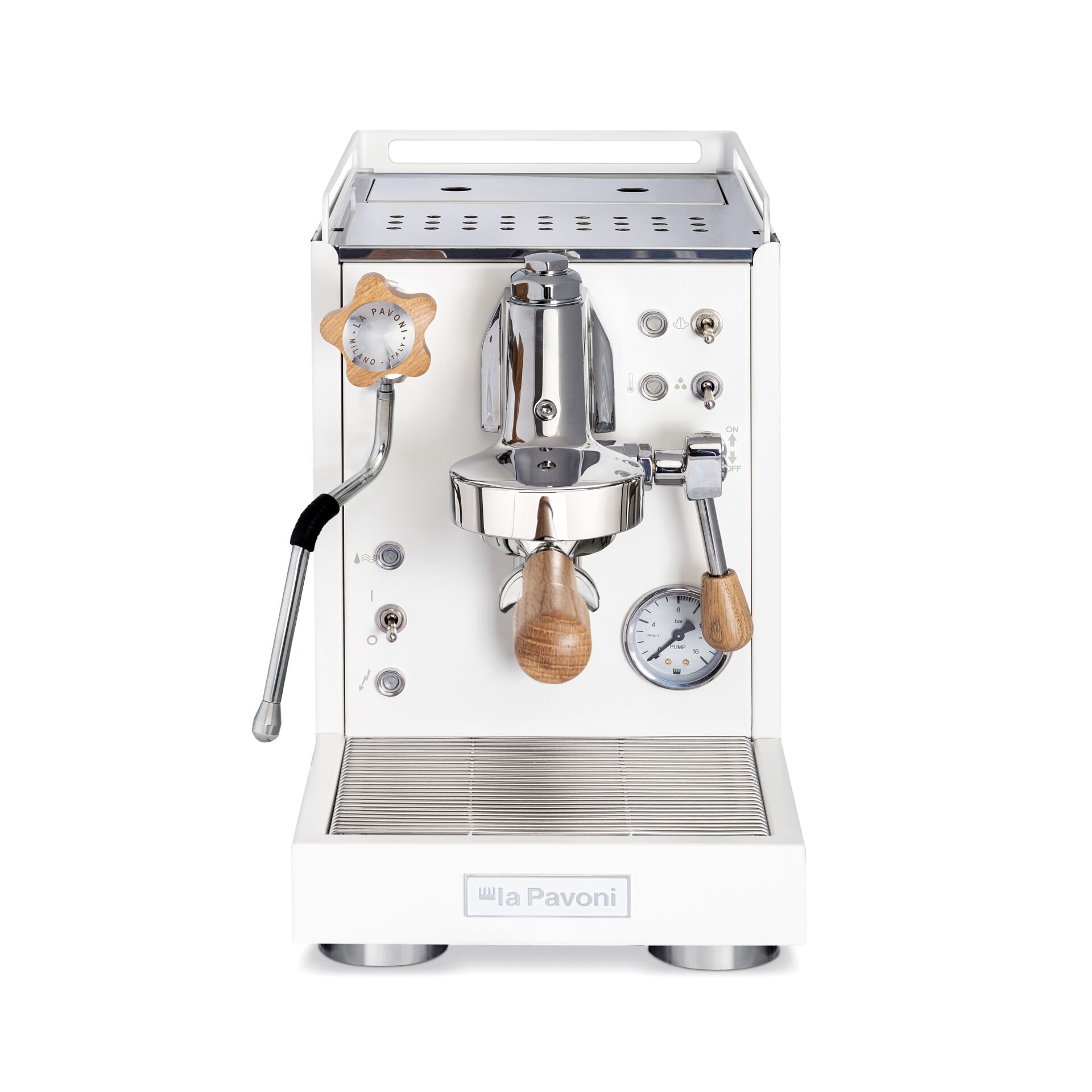Espresso-Maschine, Portafilter, Dampfrohr, Druckmesser, Aluminium/Chrom