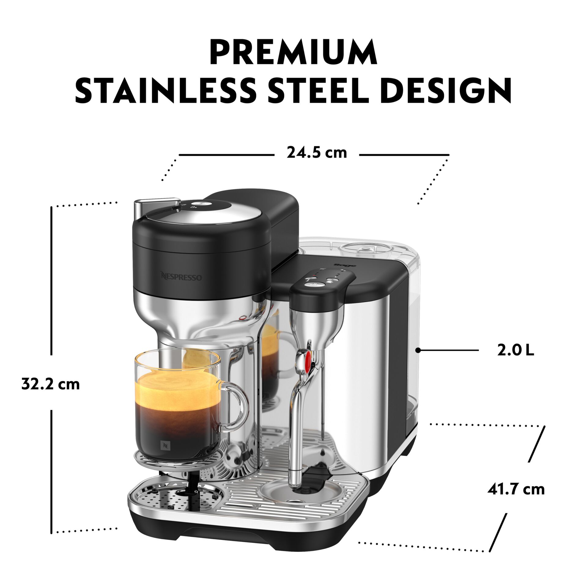 Kaffeemaschine, Espresso-Maschine, Edelstahl, 2,0 L, Duo-System