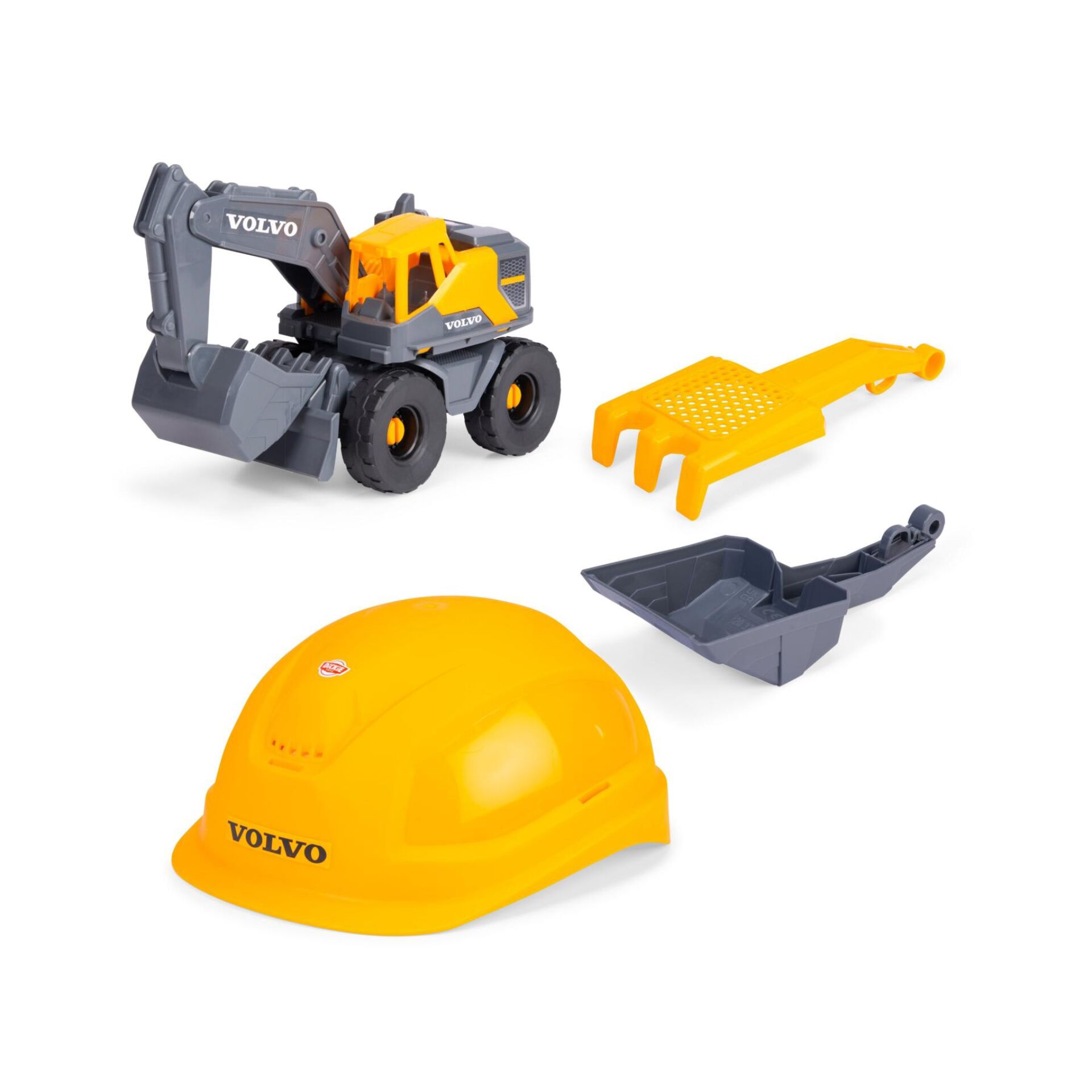 Bauhelm, Spielzeugbagger, GrauGelb, Kippbagger, Kettenbagger