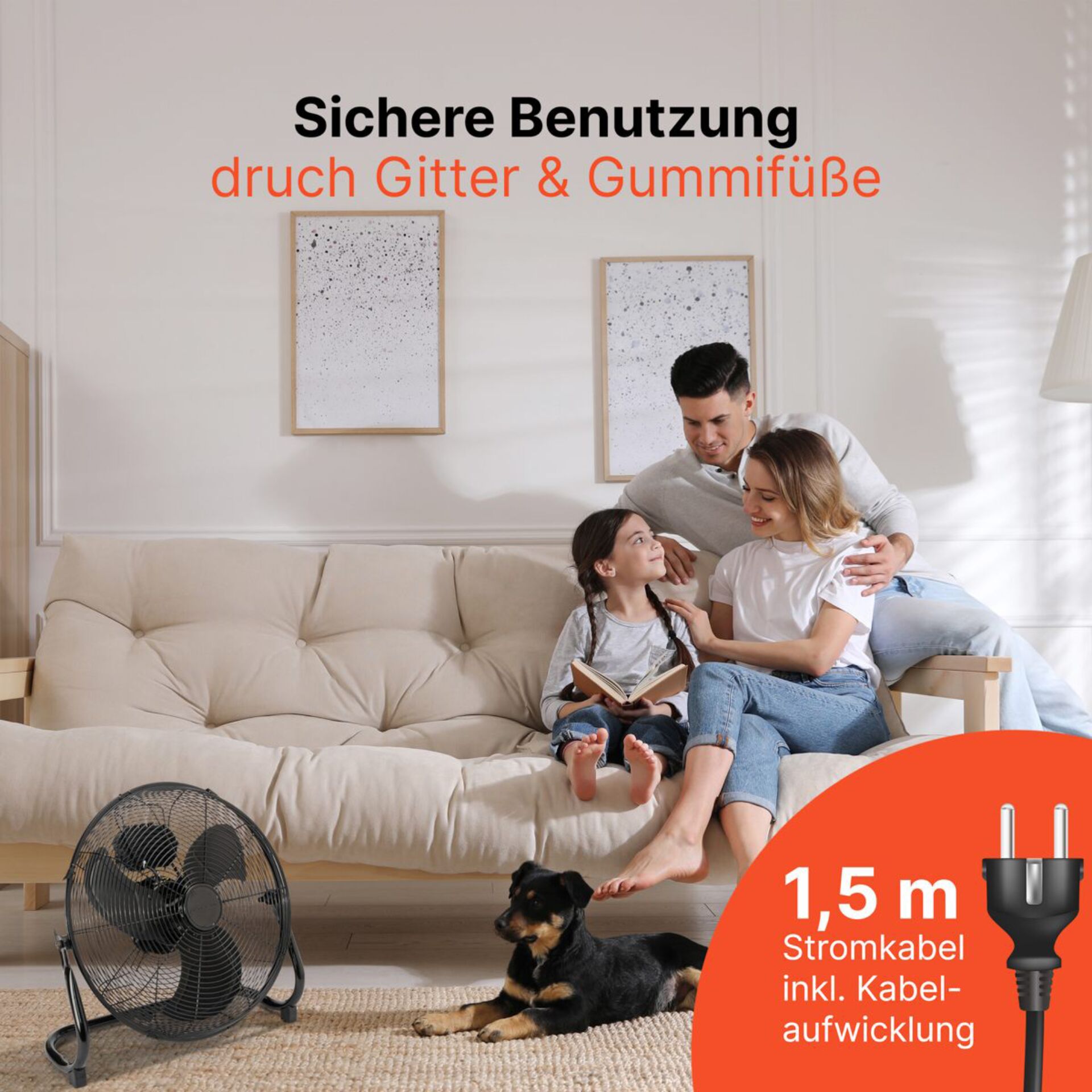 Wohnzimmer, Decke, Sofa, Ventilator, Kabelroundel