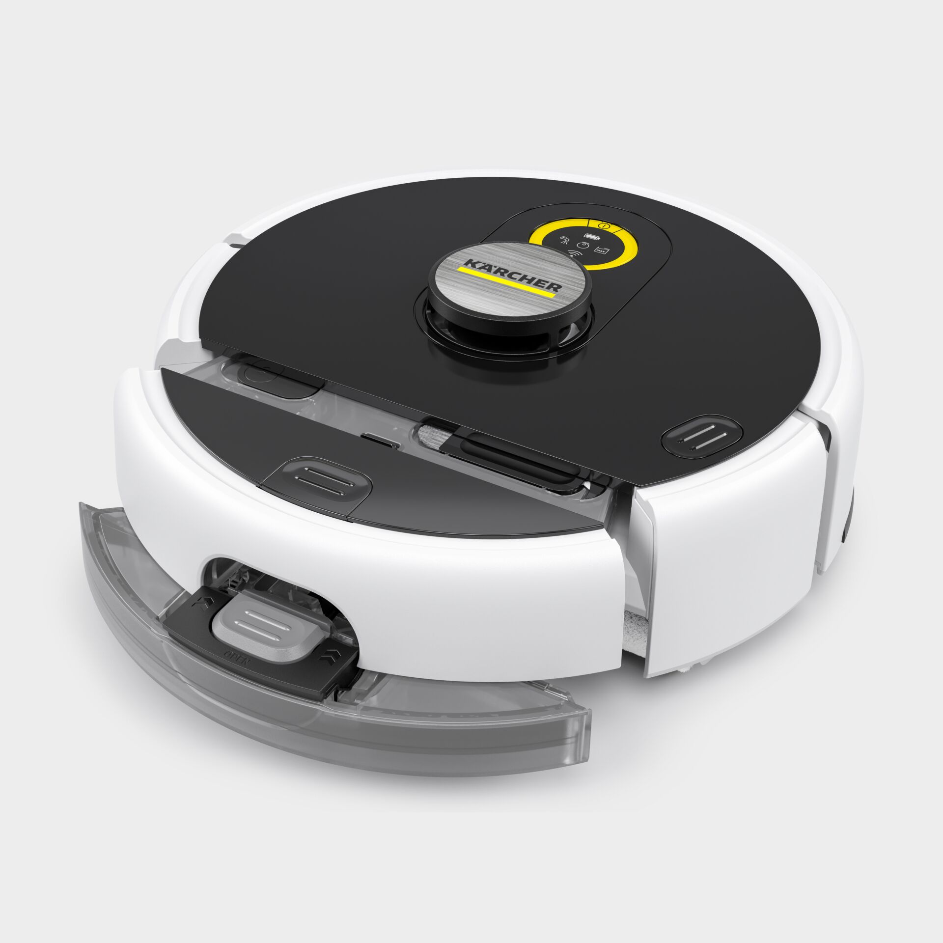 Roboter Staubsauger, Selbstreinigend, Ladebasis, Ladegerät, Weiß-schwarz, Roboterstaubsauger, Robotersauger, kabelloser Reiniger, automatisches Docking, weiße schwarze Optik