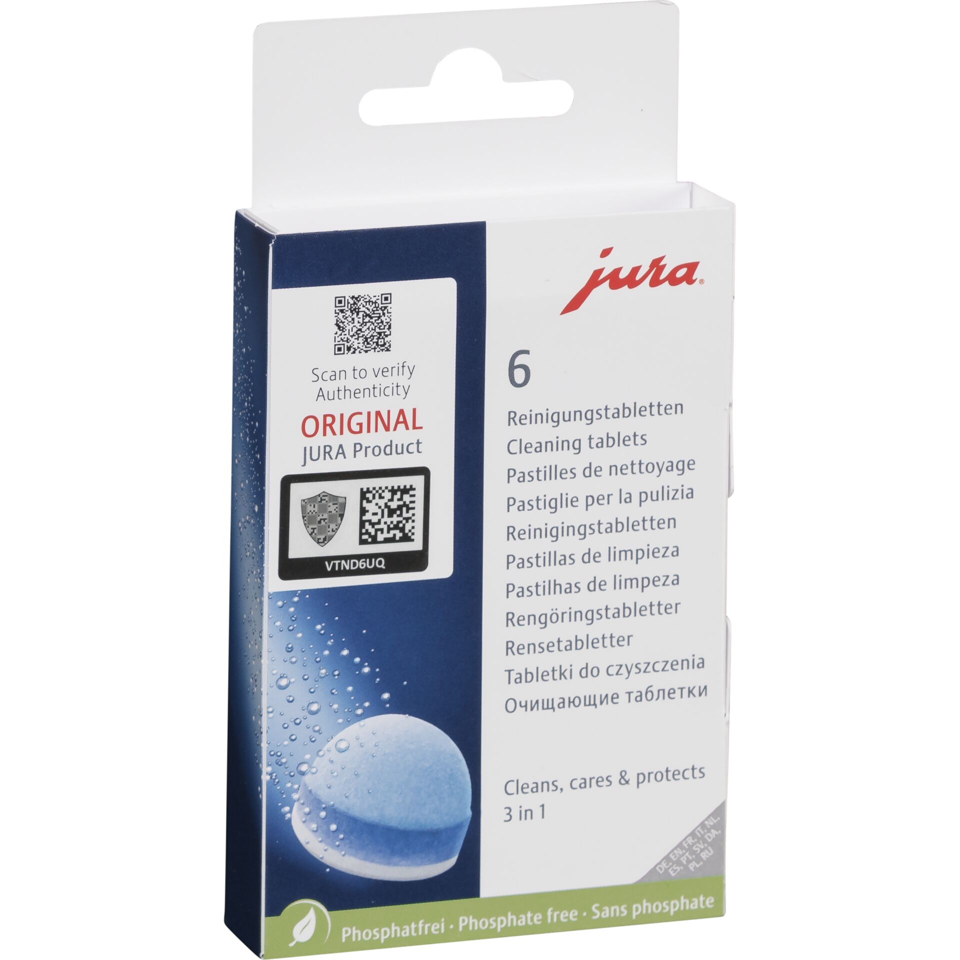 Reinigungstabletten, 3-in-1, phosphatfrei, blauer Schwamm, JURA-Produkt