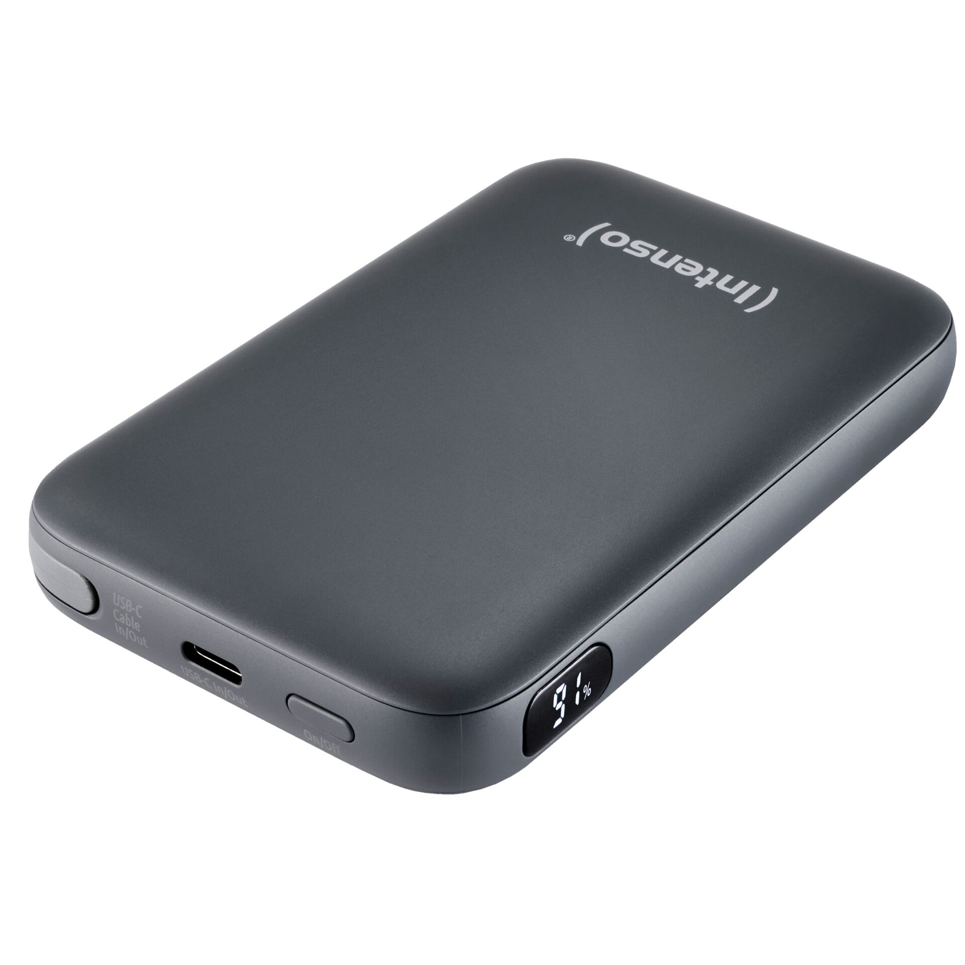  power bank,  USB-C, digital display, dunkelgrau, tragbares Ladegerät