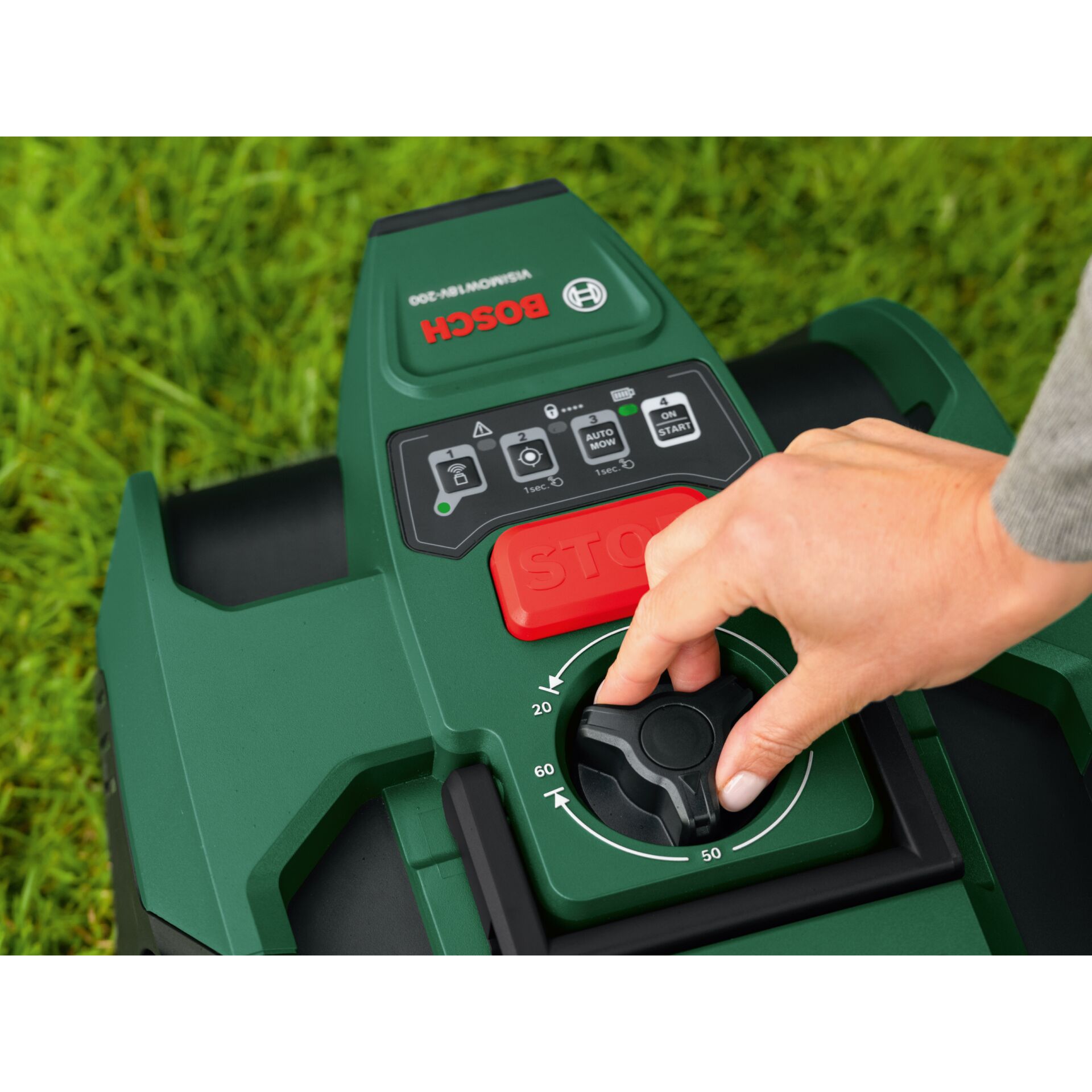 Rasenmäher, Elektrischer Rasenmäher, Grün, Bedienungsknopf, Tempoeinstellungen