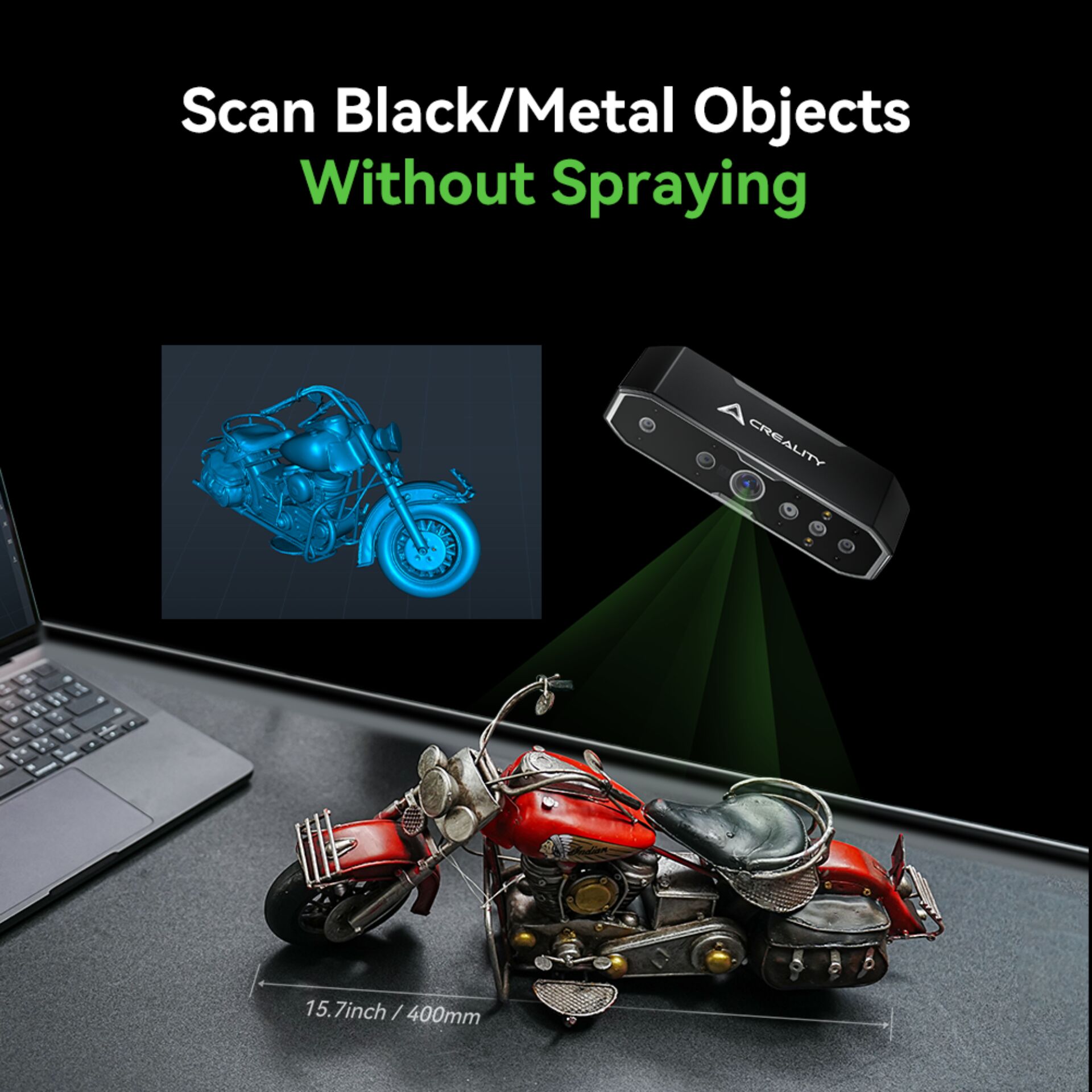 3D-Modell, Motorrad, Scanner, Laptop, Hardware