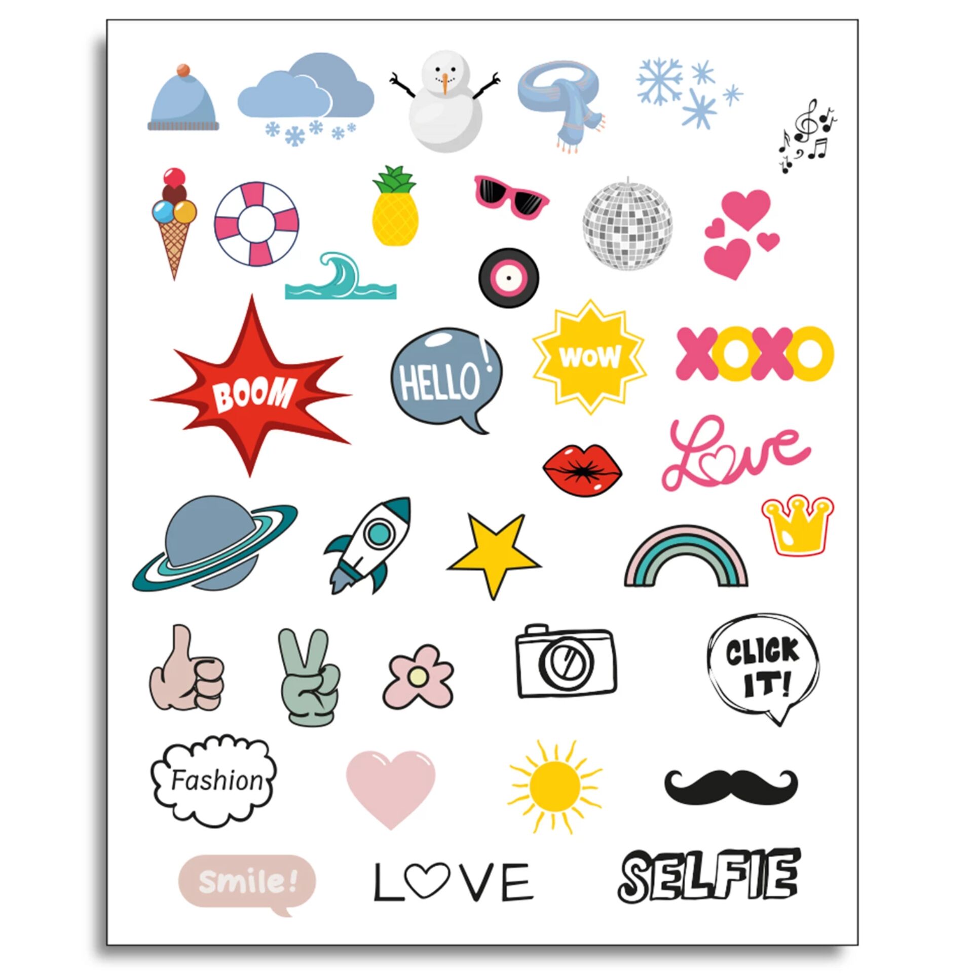 Sticker, Icons, Bubble letters, Herz, Sonne