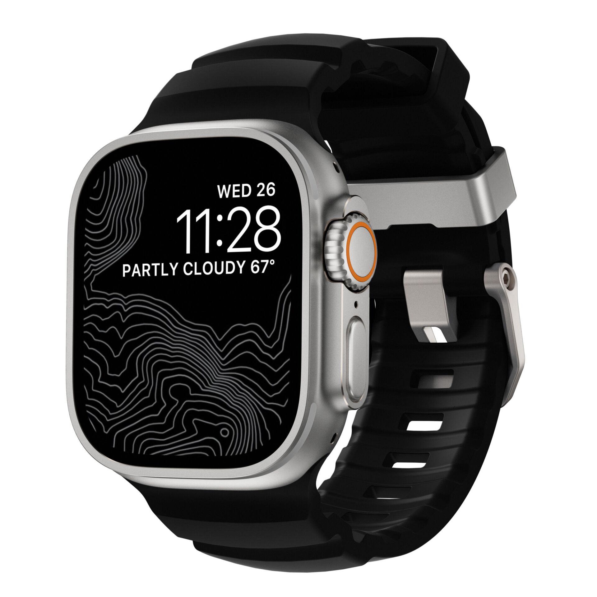 Smartwatch, Digital display, Metal case, Gummistreifen, Krone Knopf