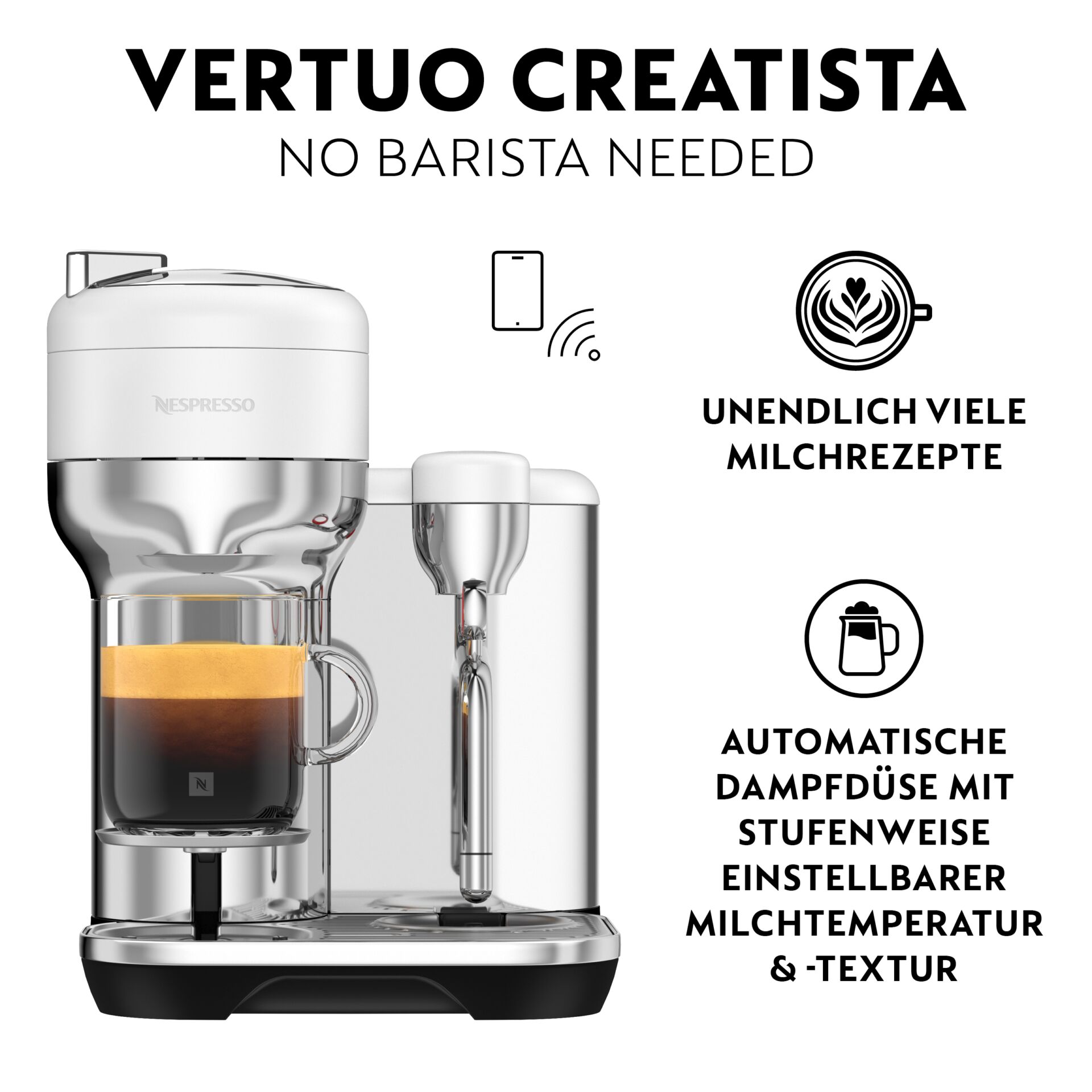 Espressomaschine, Kaffeemaschine, automatisches Dampfsystem, Milchtemperatur, Milchtextur