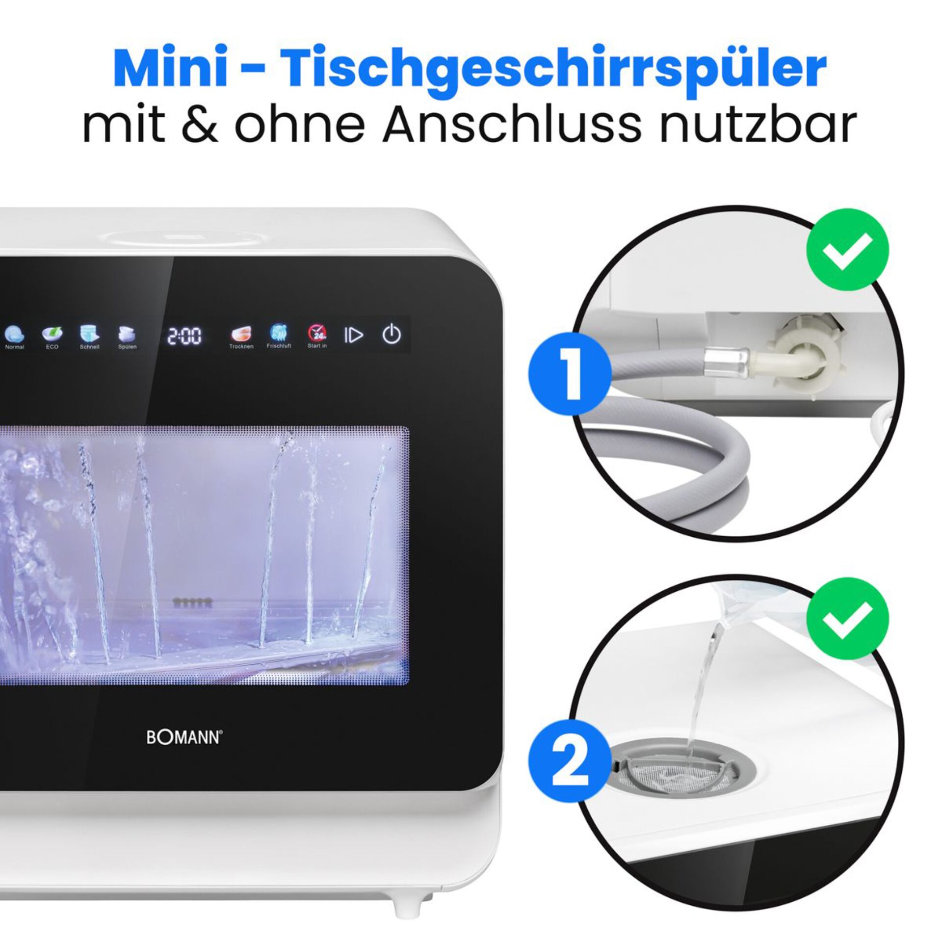 Mini-Tischgeschirrspüler, Kompakt, Wasserhahnanschluss, Tischgeschirrspüler, BOMANN