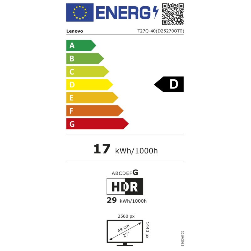 Lenovo ThinkVision T27Q-40  QHD LED-Monitor 68.6 cm (27") – Energieeffizienzklasse D