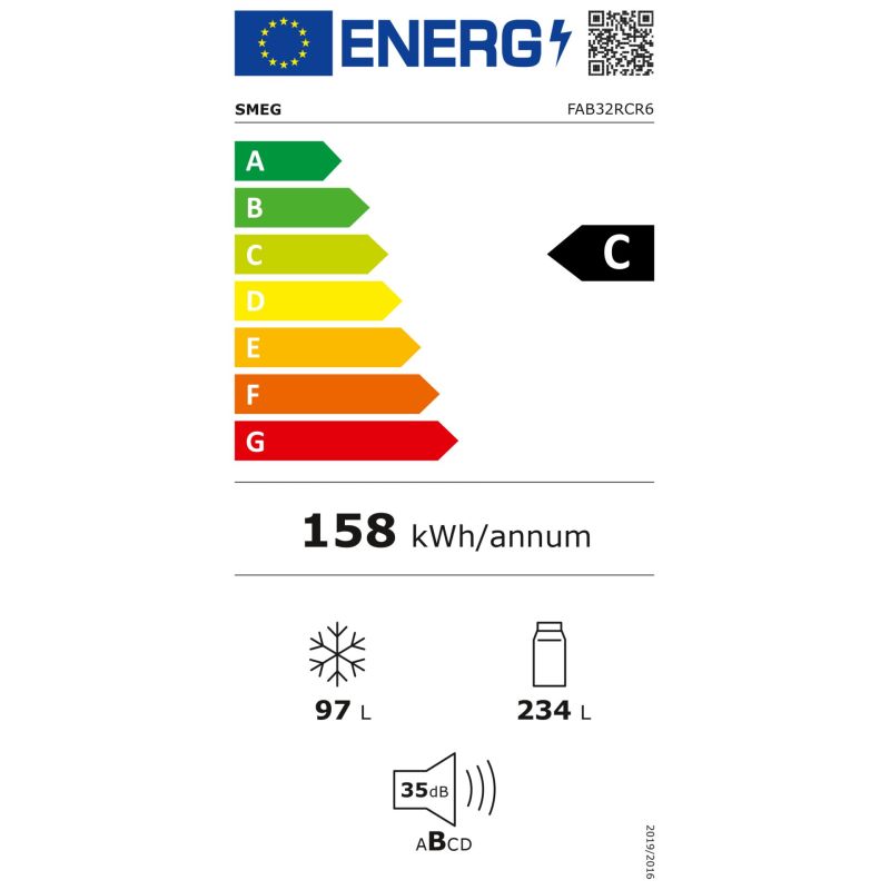 SMEG FAB32RCR6  Stand-Kühlgerät – Energieeffizienzklasse C