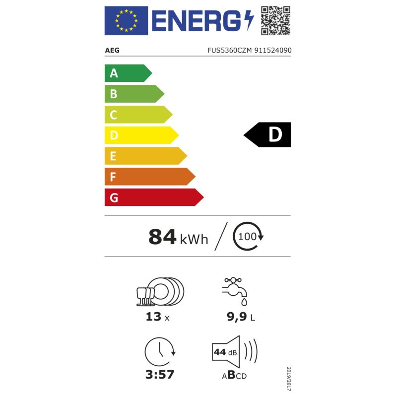 AEG FUS5360CZM  Unterbauspüler 60cm – Energieeffizienzklasse D