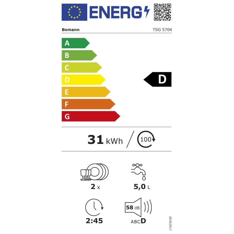 Bomann TSG 5704 D weiß – Energieeffizienzklasse D