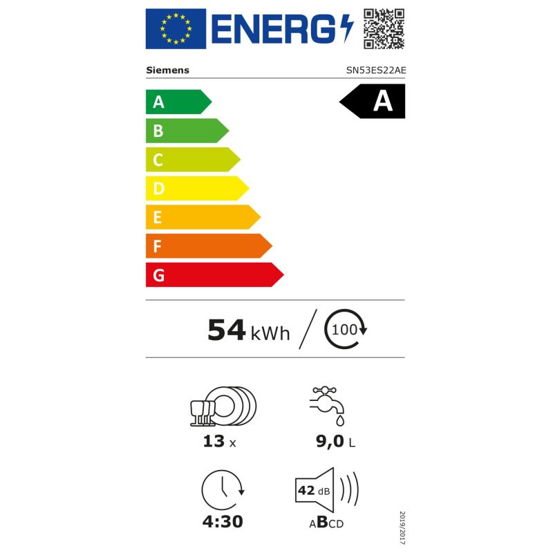 Siemens SN53ES22AE  Spüler integriert 60cm Edelstahl – Energieeffizienzklasse A
