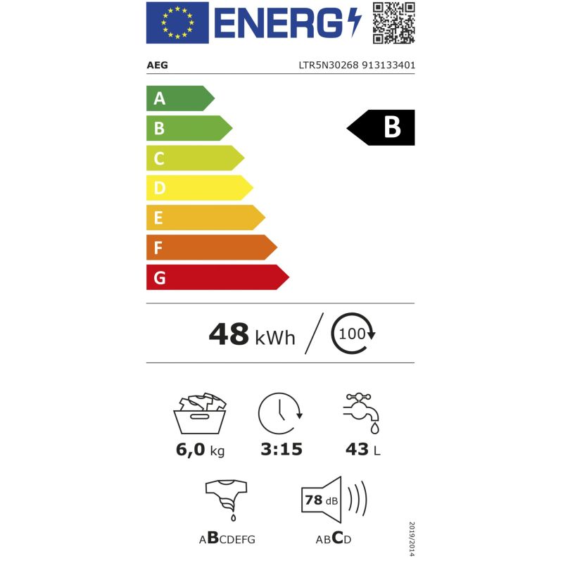 AEG LTR5N30268  Waschautomaten Toplader – Energieeffizienzklasse B